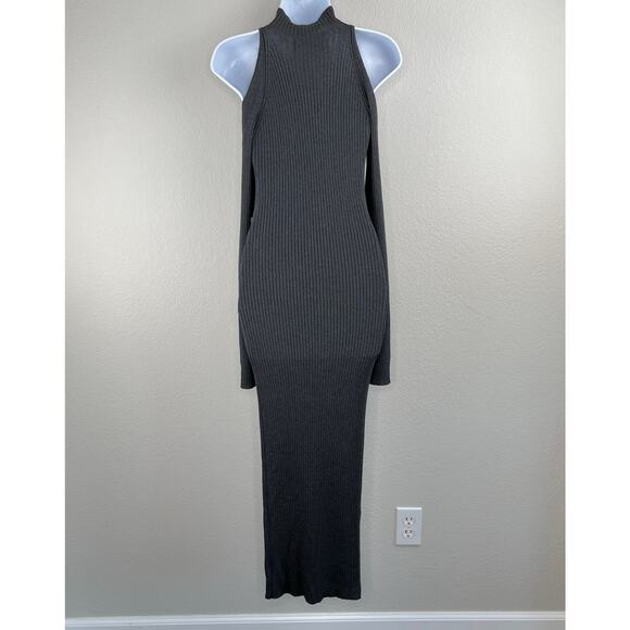 ASTR Charcoal Gray Cold Shoulder Mock Neck Bodycon Midi Sweater Dress Medium NWT - Picture 14 of 14